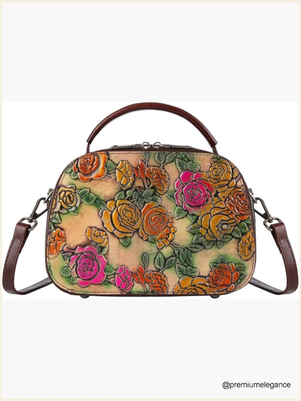 Genuine Leather Satchel Handbag Hand Painted Retro Top Handle Crossbody